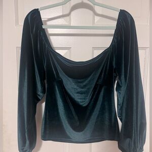 Elegant Velvet Long Sleeve Top in Deep Green